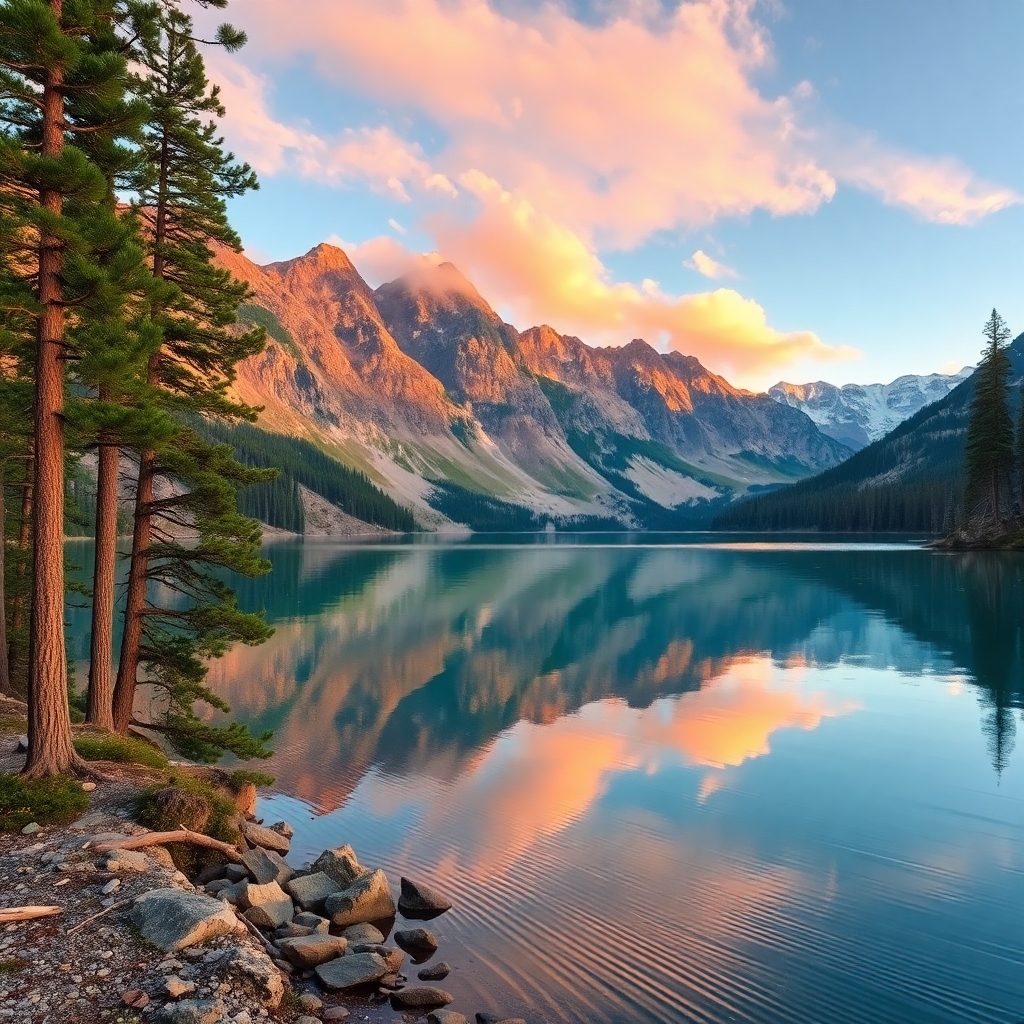 Serene Mountain Landscape at Dawn – free AI stock image