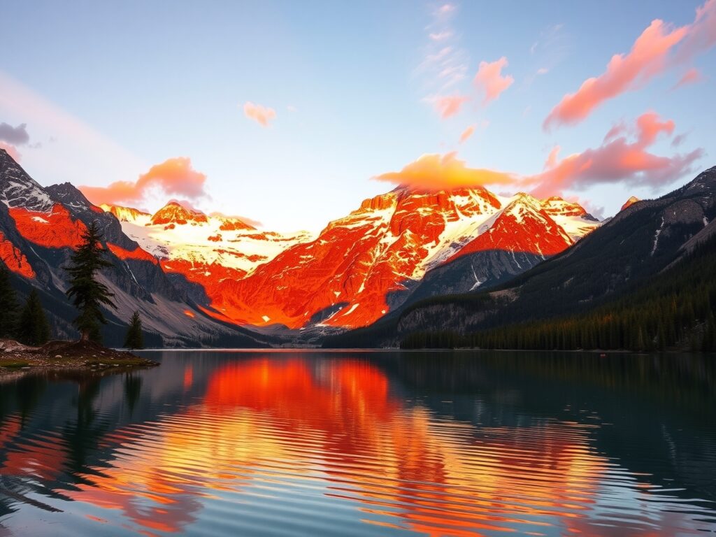 A Serene Mountain Landscape at Dawn – free AI stock image