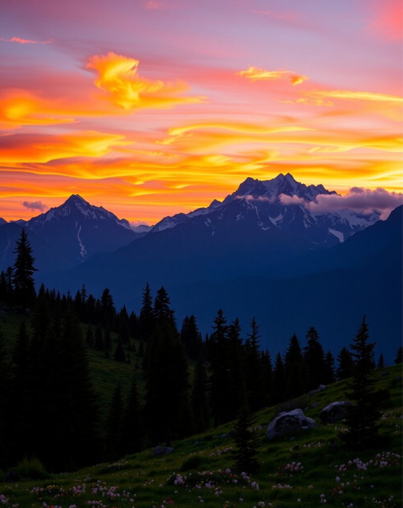 Serene Mountain Landscape at Dusk – free AI stock image