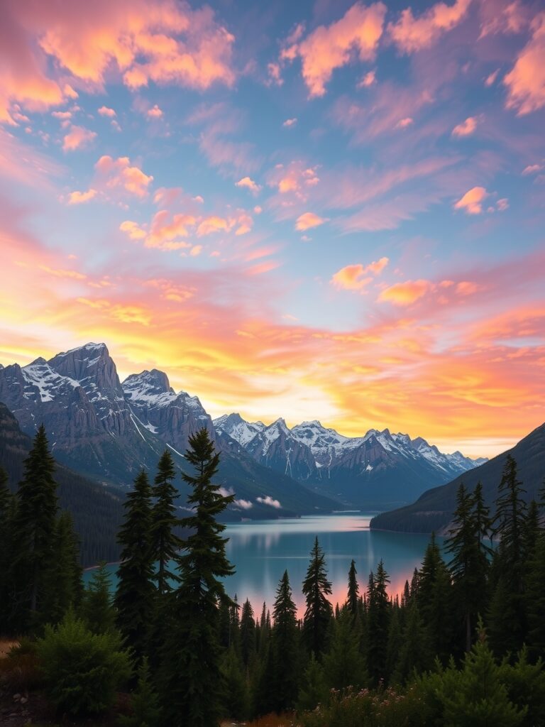 Serene Mountain Landscape at Sunrise – free AI stock image