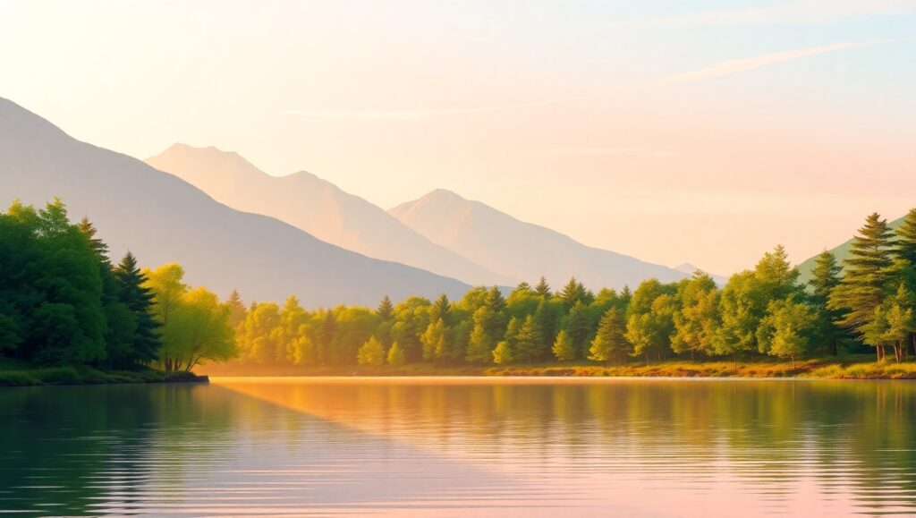Serene Mountain Landscape at Sunrise 7ig – free AI stock image