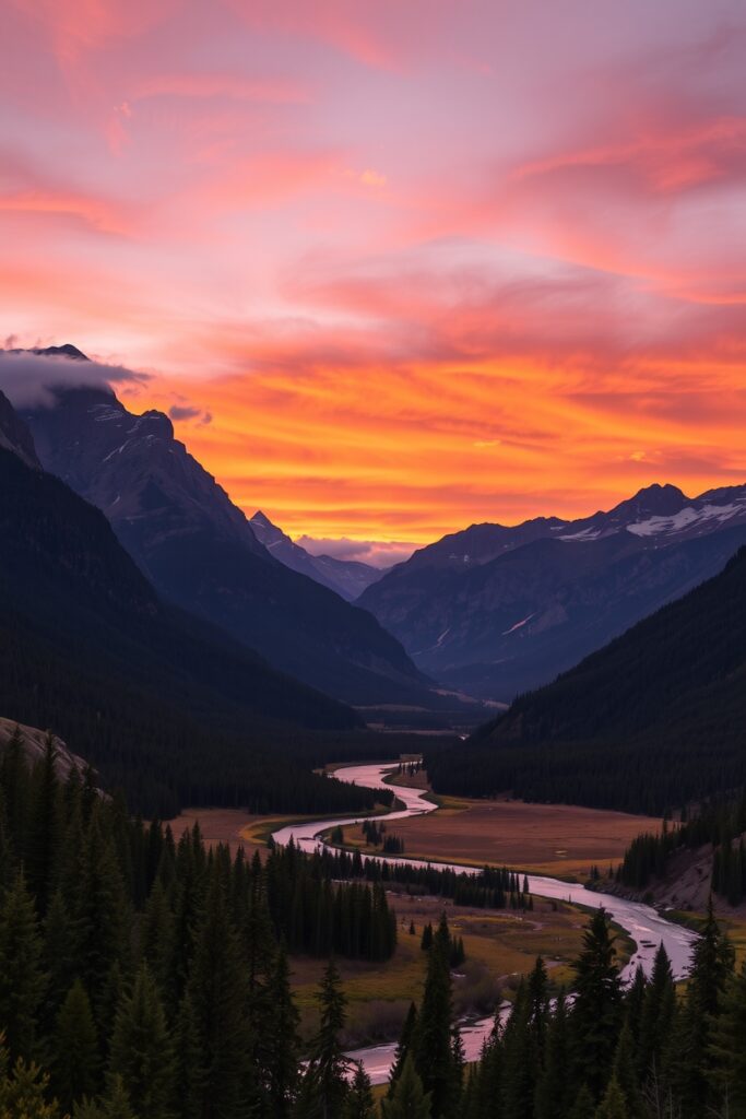 Serene Mountain Landscape at Sunset – free AI stock image