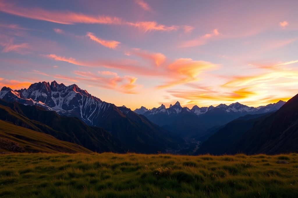 Serene Mountain Landscape at Sunset – free AI stock image