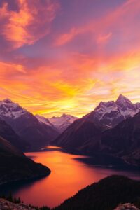Serene Mountain Landscape at Sunset – free AI stock image