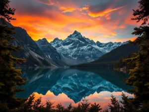 Serene Mountain Landscape at Sunset – free AI stock image
