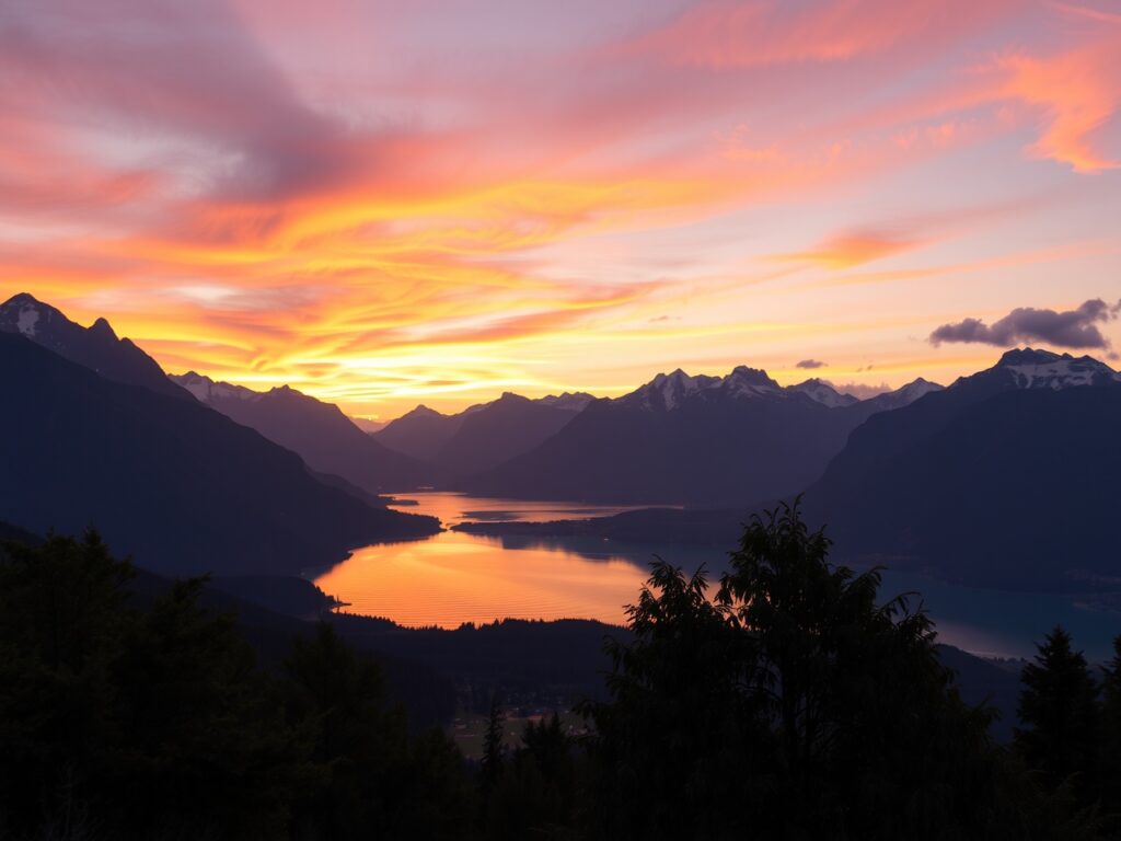 Serene Mountain Landscape at Sunset – free AI stock image