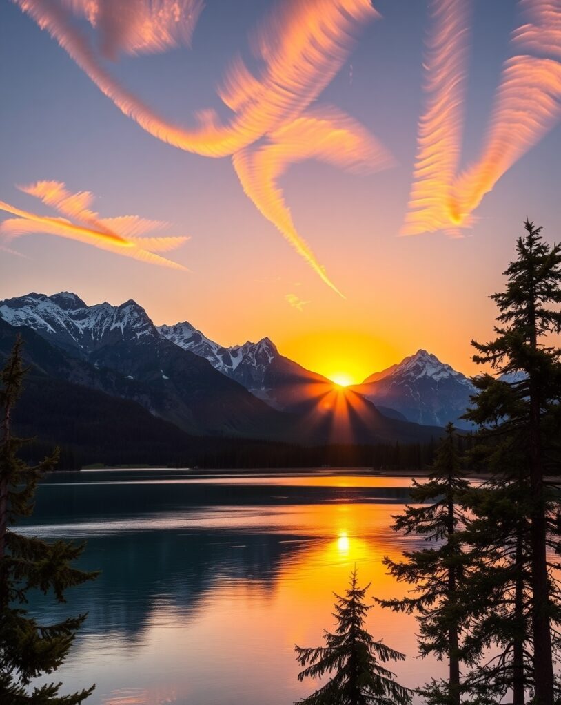 Serene Mountain Landscape at Sunset – free AI stock image