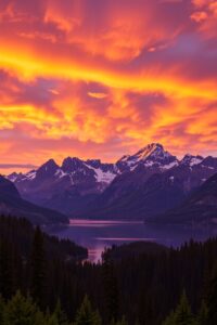 Serene Mountain Landscape at Sunset – free AI stock image