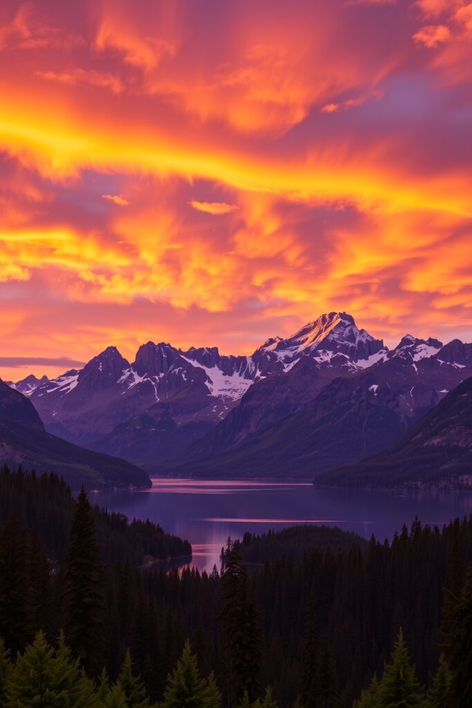Serene Mountain Landscape at Sunset – free AI stock image
