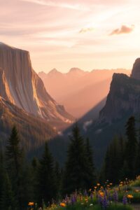 Serene Mountain Landscape Background at Sunrise – free AI stock image
