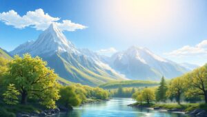 Serene Mountain Landscape in Vector – free AI stock image