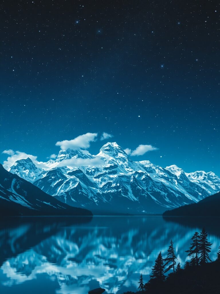 Serene Mountain Landscape Under Starry Sky – free AI stock image