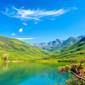 Serene Mountain Landscape with Clear Sky – free AI stock image