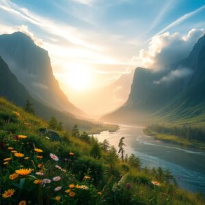 Serene Mountain Landscape with Misty Background – free AI stock image