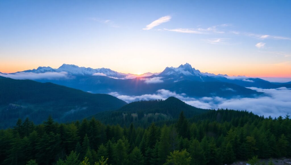 Serene Mountain Sunrise Landscape – free AI stock image