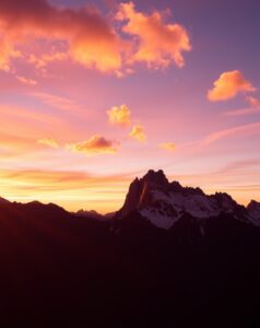 Serene Mountain Sunset Background – free AI stock image