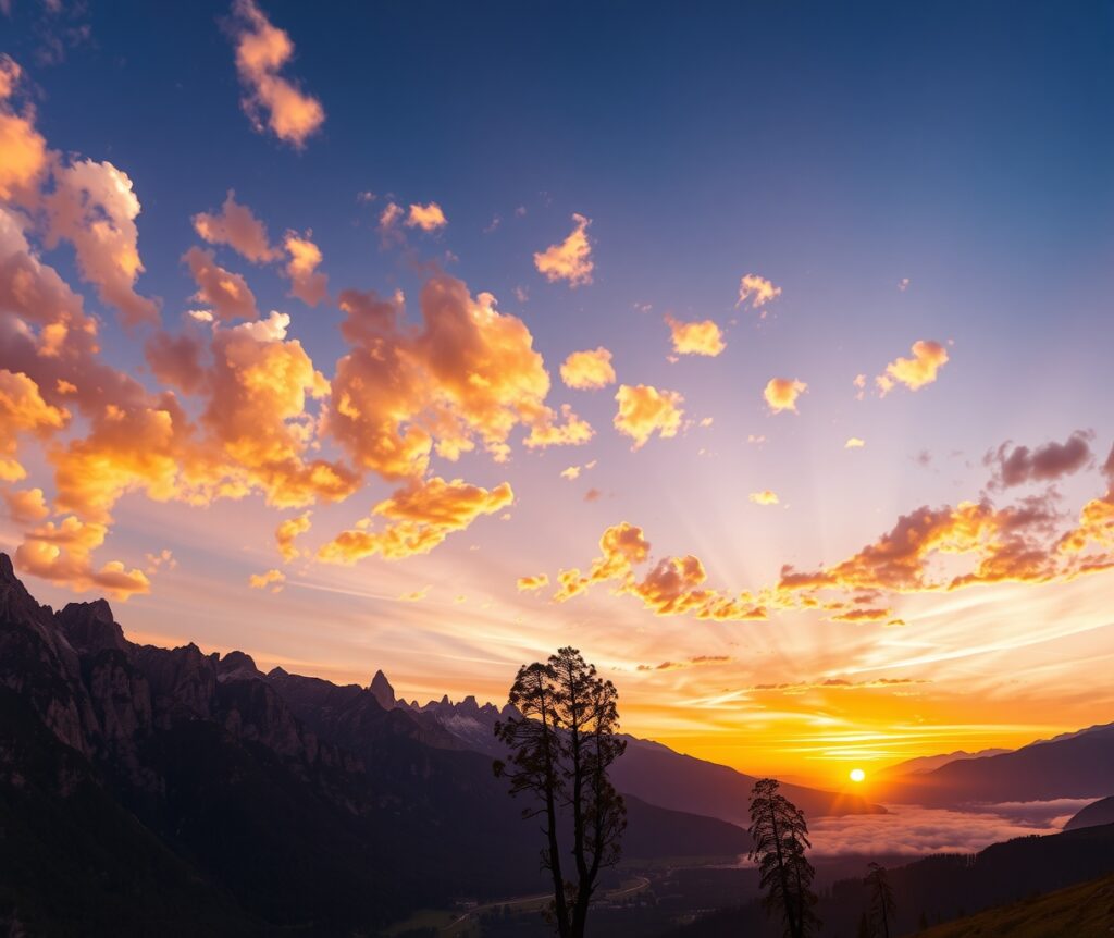Serene Mountain Sunset Background – free AI stock image