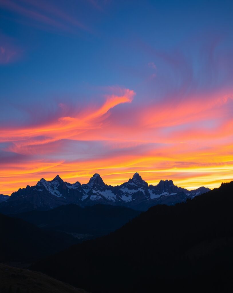 Serene Mountain Sunset Background with Colors – free AI stock image