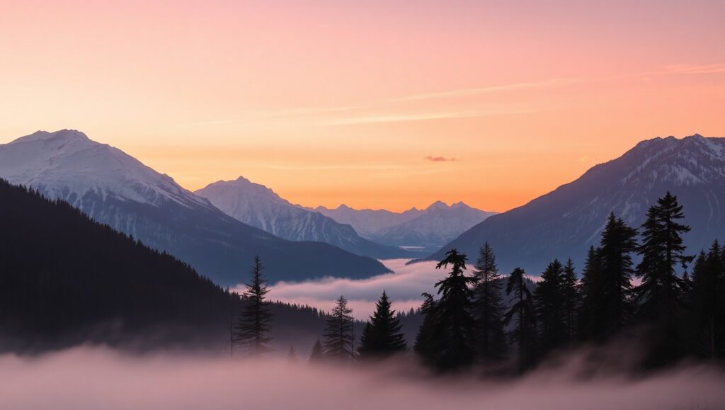 Serene Mountain Sunset in Duotone – free AI stock image