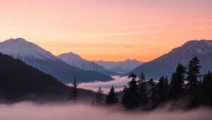 Serene Mountain Sunset in Duotone – free AI stock image