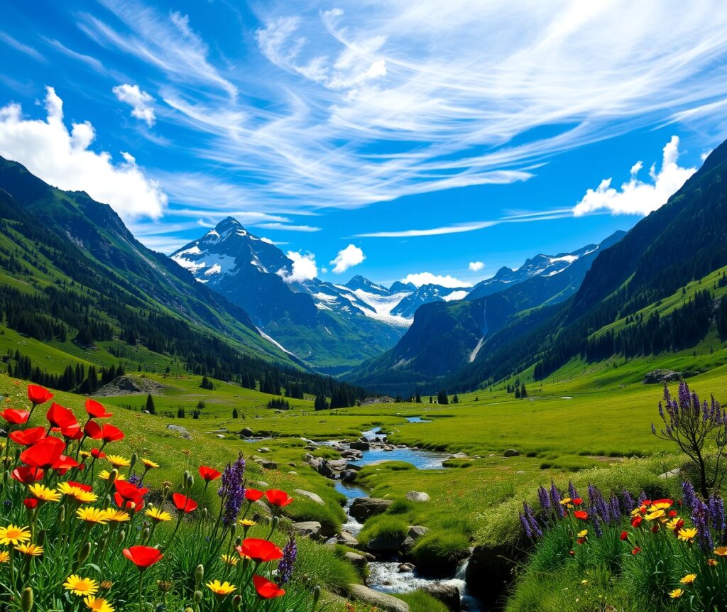 Serene Mountains Under a Clear Blue Sky – free AI stock image