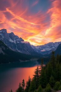 Serene Mountains Under a Golden Sunset – free AI stock image