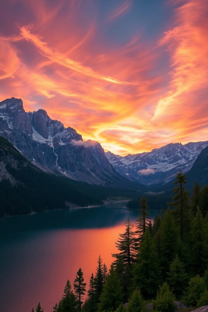 Serene Mountains Under a Golden Sunset – free AI stock image