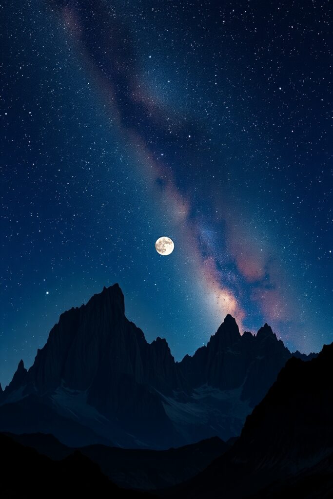 Serene Mountains under a Starry Sky – free AI stock image
