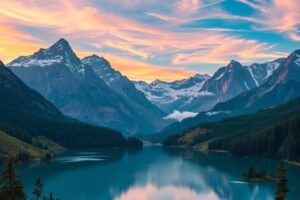 Serene Mountains Under a Vibrant Sunrise – free AI stock image