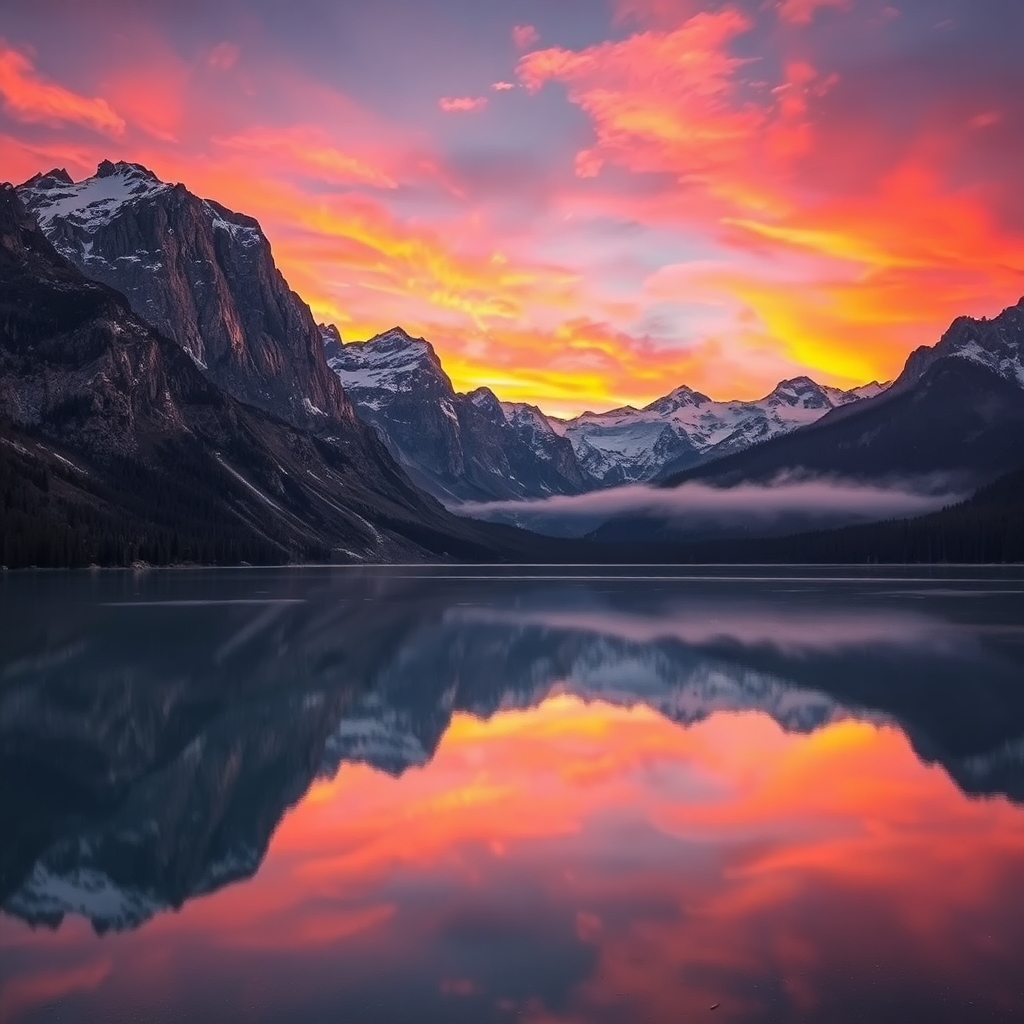 Serene Mountains Under Vibrant Sunset Skies – free AI stock image