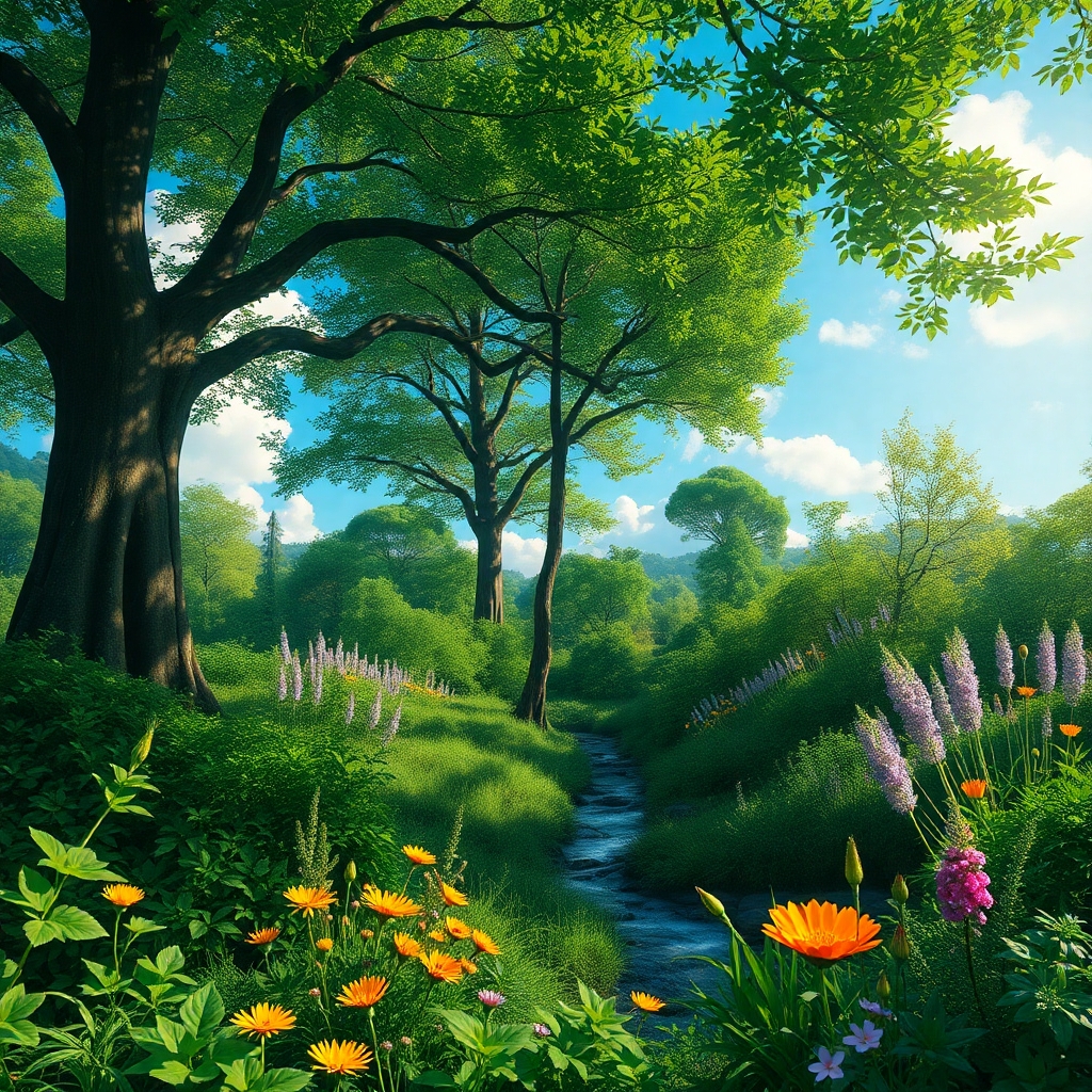 Serene Nature Background with Lush Greenery – free AI stock image