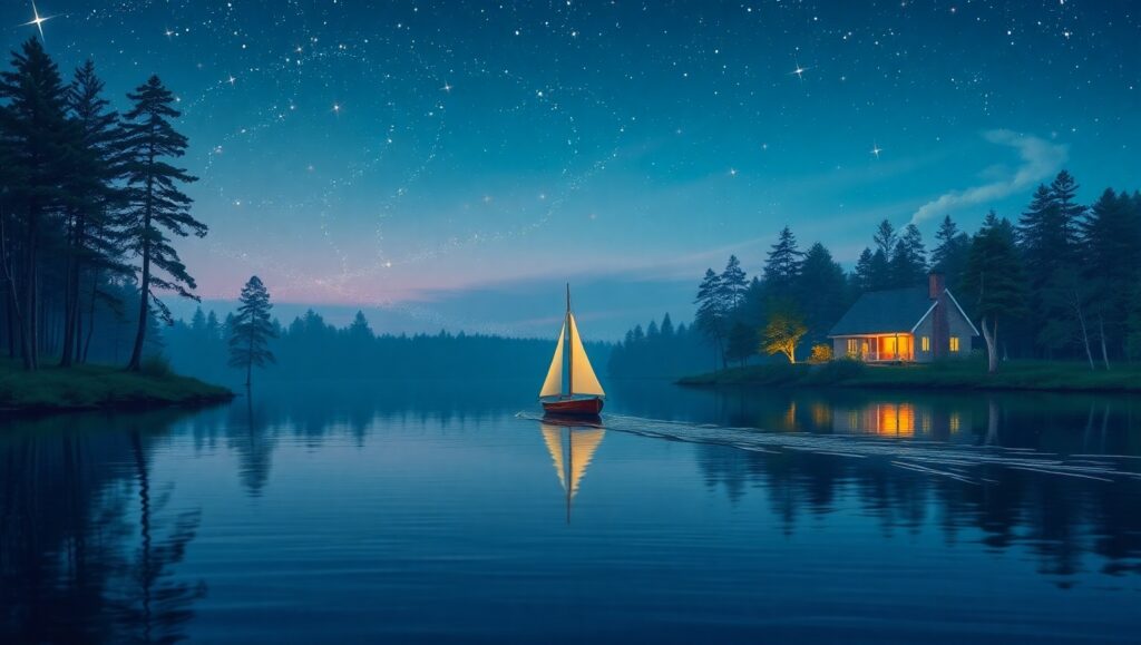 Serene Night on the Lake – free AI stock image