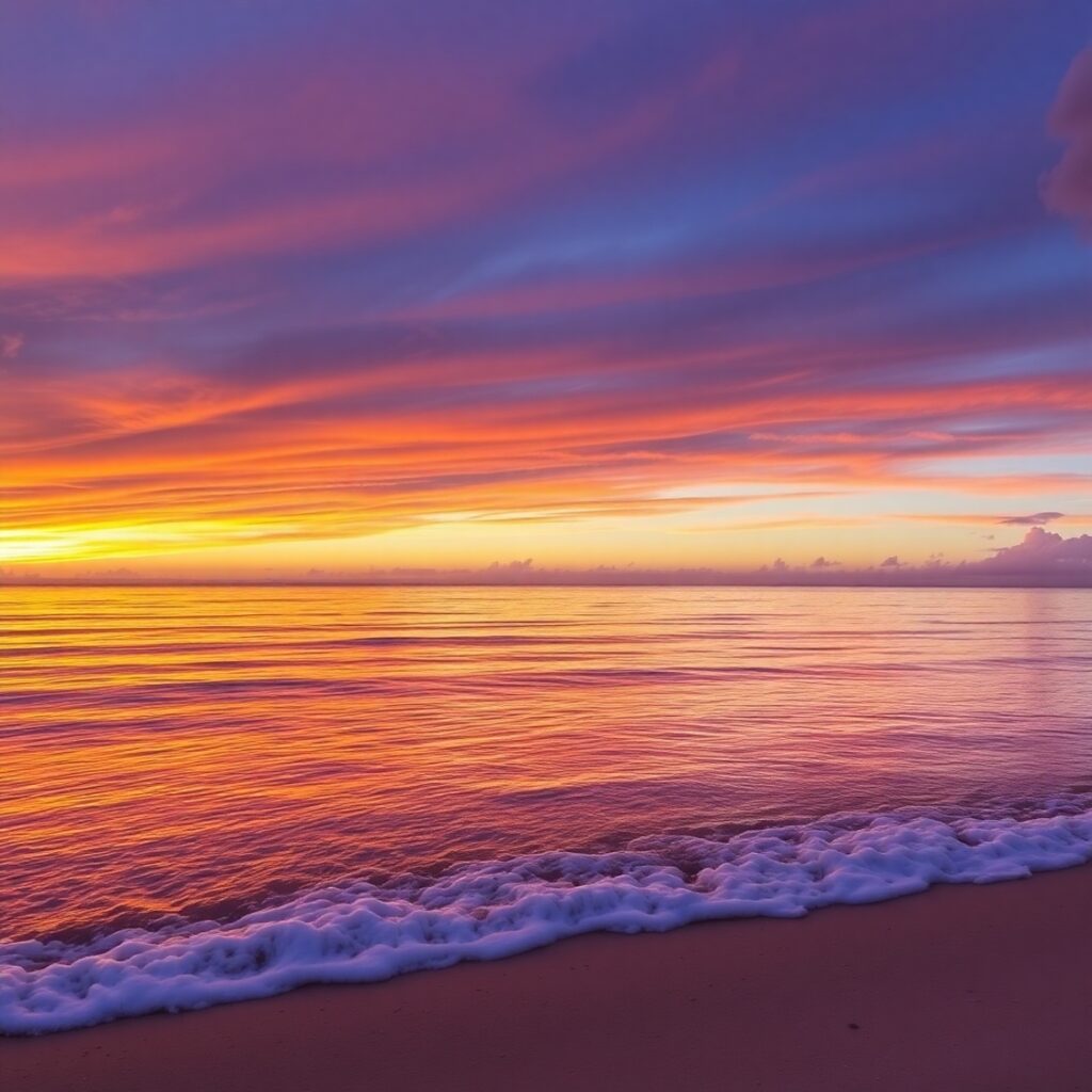 Serene Ocean Sunset with Gentle Waves – free AI stock image
