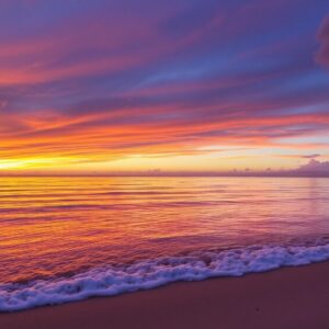 Serene Ocean Sunset with Gentle Waves – free AI stock image