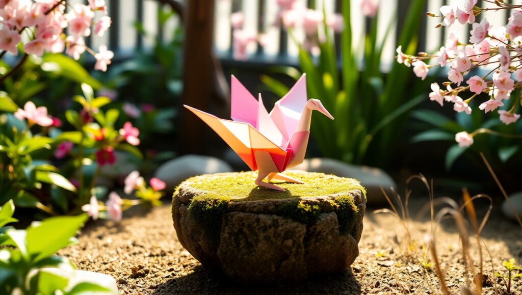 Serene Origami Crane in Nature – free AI stock image