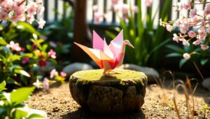 Serene Origami Crane in Nature – free AI stock image