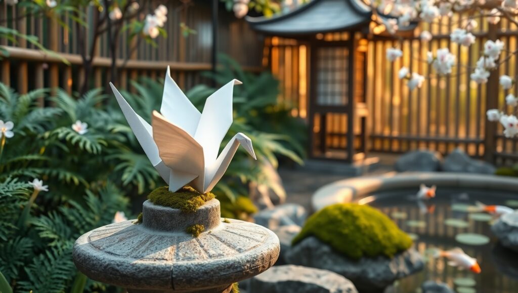 Serene Origami Crane in Nature – free AI stock image