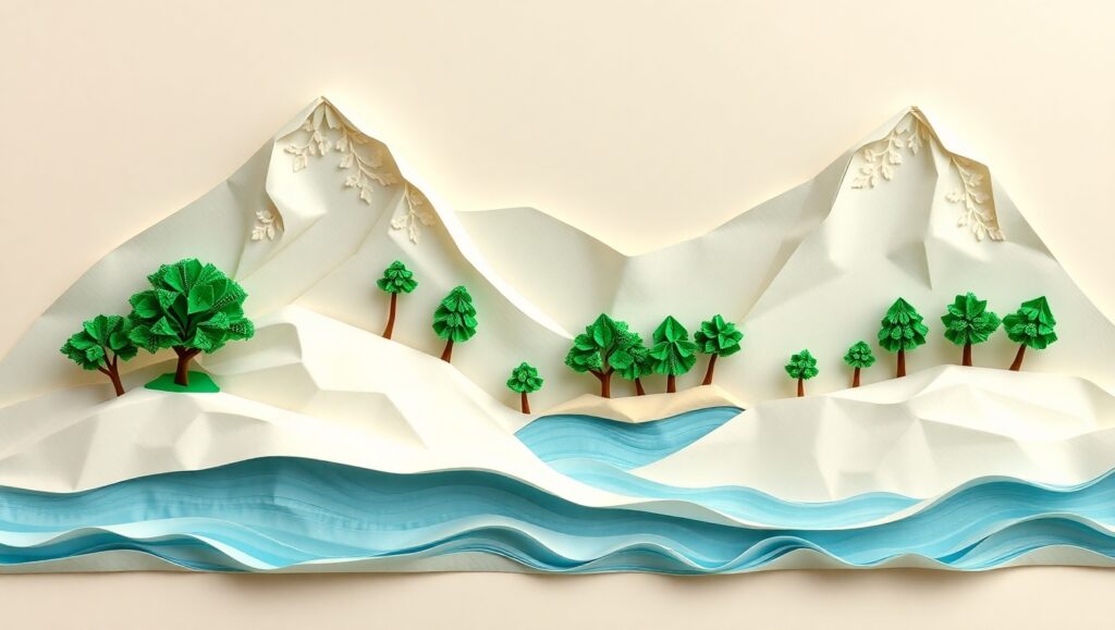 Serene Origami Landscape Creation – free AI stock image
