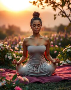 Serene Outdoor Meditation at Sunrise – free AI stock image