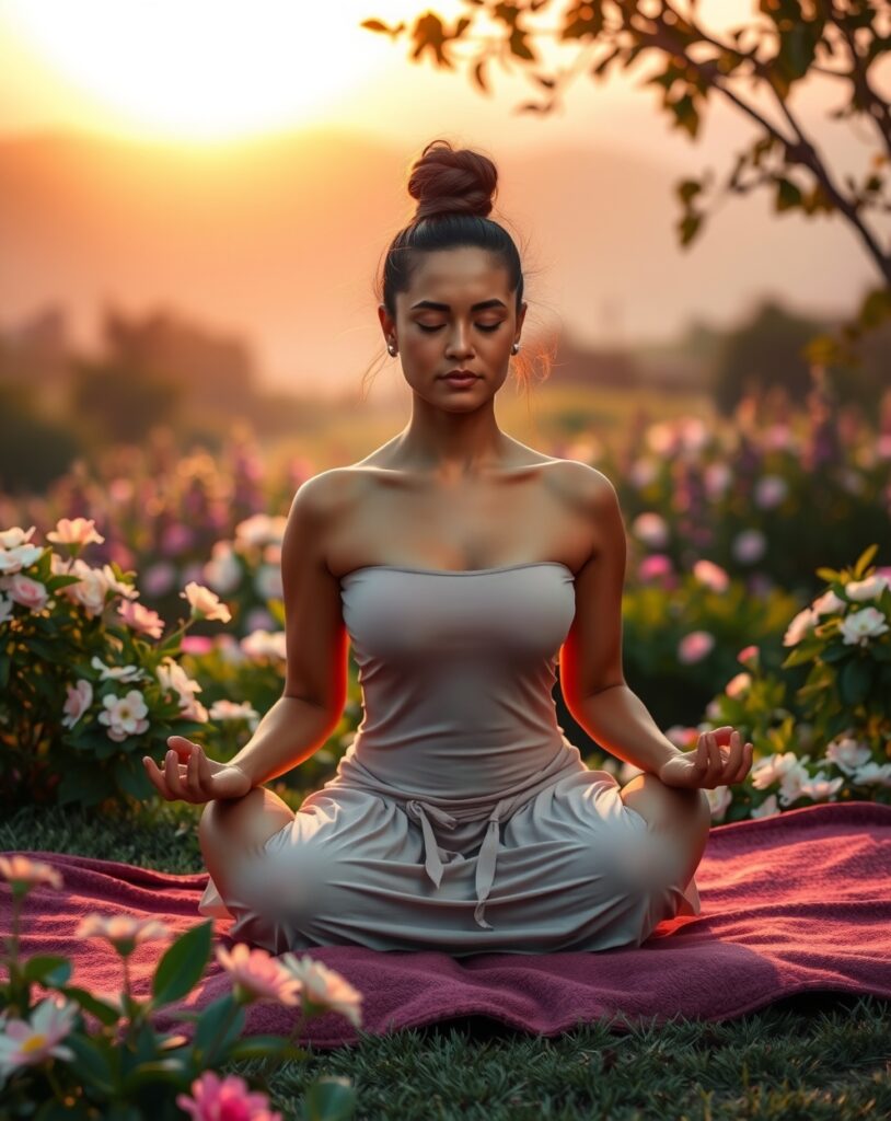 Serene Outdoor Meditation at Sunrise – free AI stock image