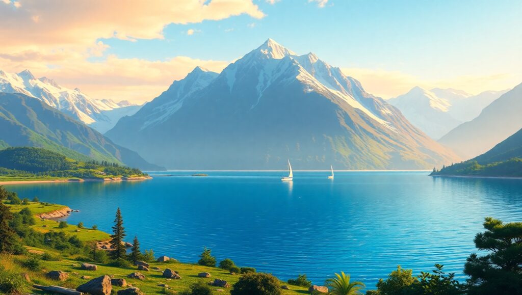 Serene Pixel Lake Landscape – free AI stock image