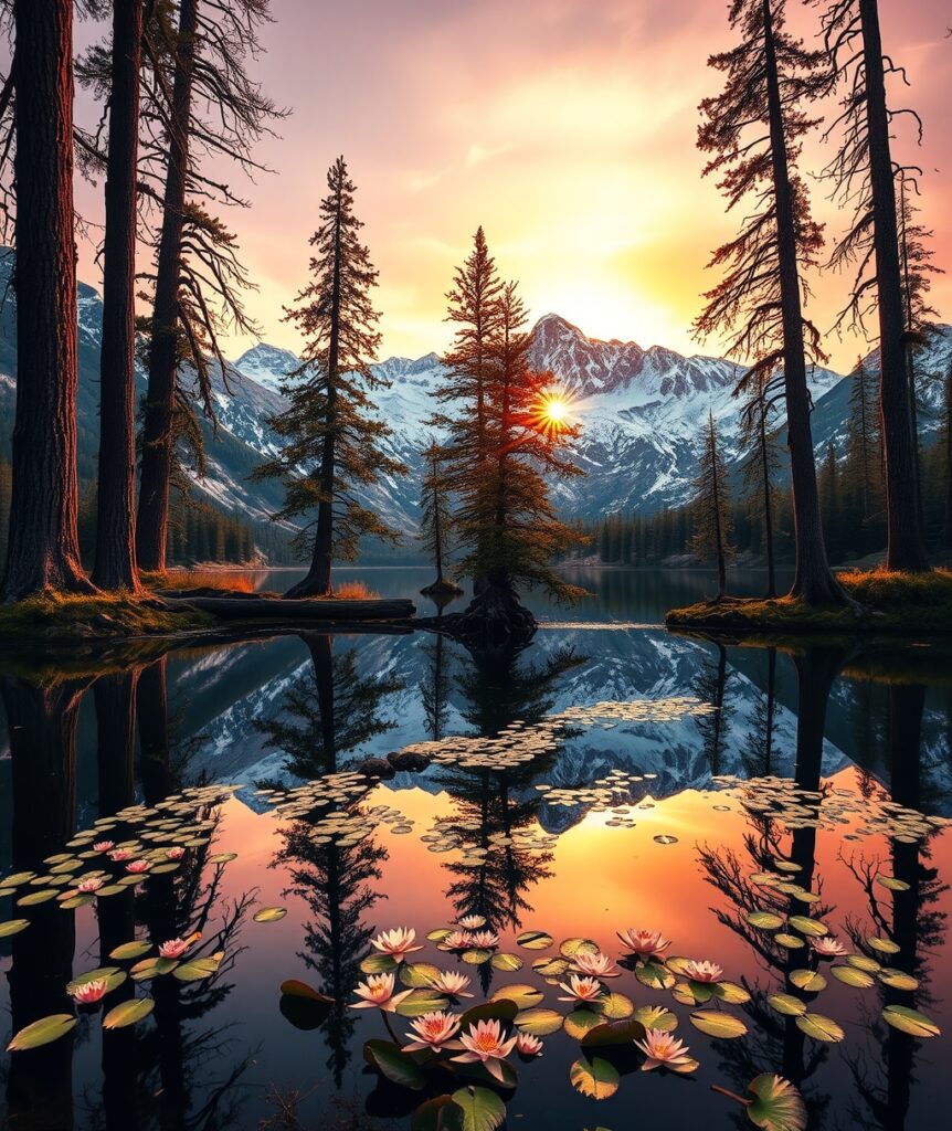 Serene Reflection by the Tranquil Lake – free AI stock image