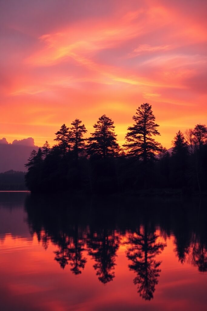 Serene Reflection on a Calm Lake – free AI stock image