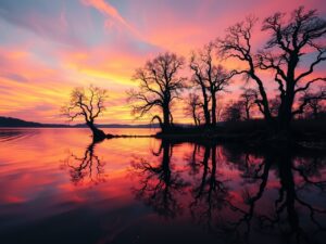 Serene Reflection Over a Calm Lake – free AI stock image