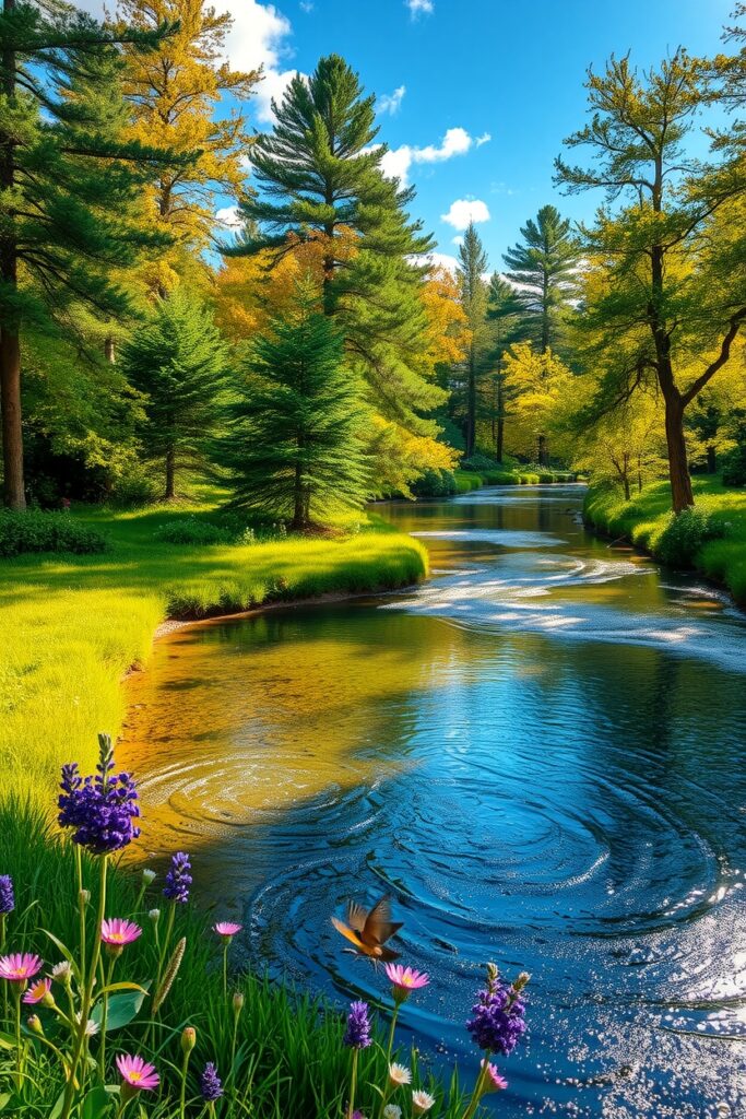 Serene River Flowing Through Lush Forest – free AI stock image
