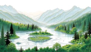 Serene River Landscape Sketch – free AI stock image