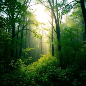 Serene Soft Focus Forest Background – free AI stock image