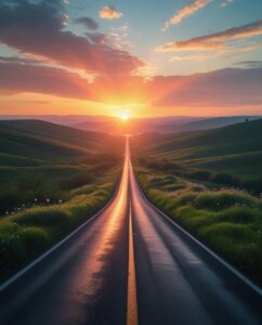 Serene Sunrise on an Open Road – free AI stock image
