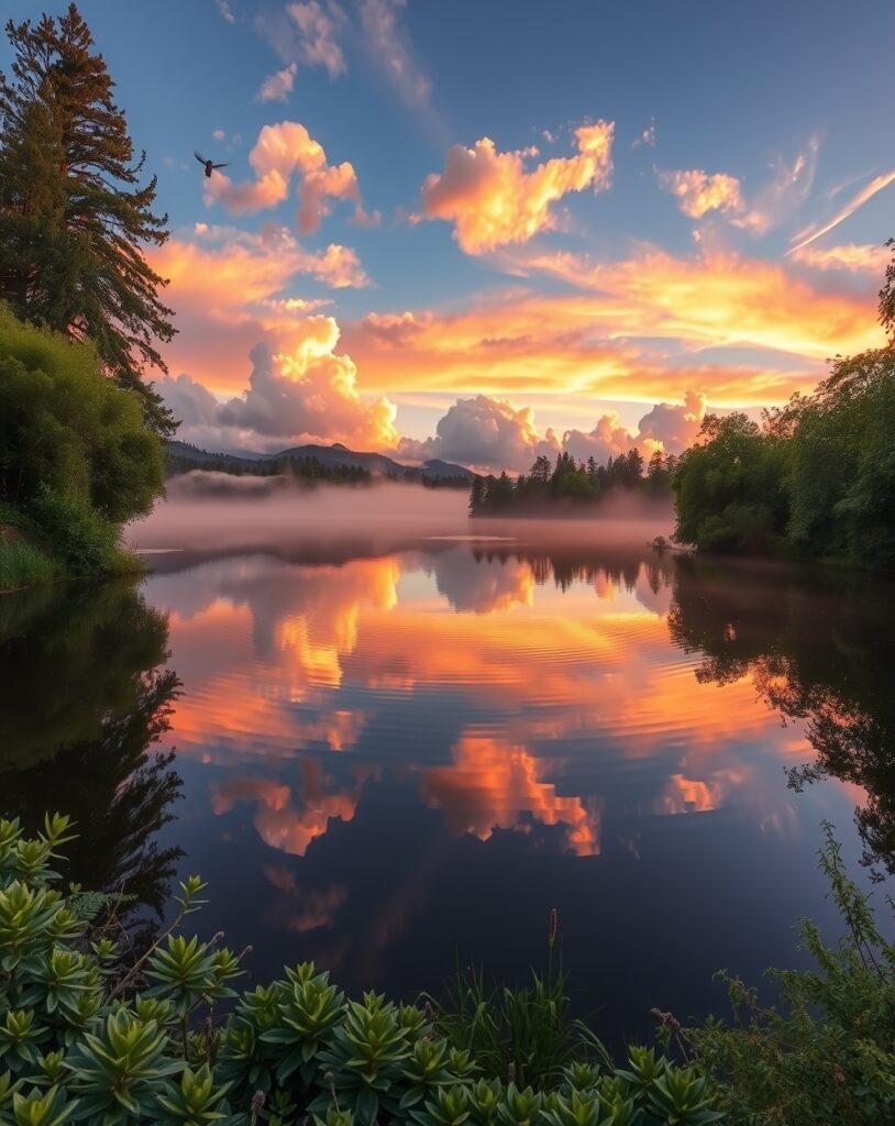 Serene Sunrise Over Calm Waters – free AI stock image