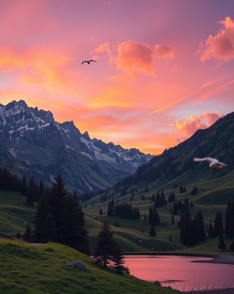 Serene Sunrise Over Majestic Mountain Range – free AI stock image